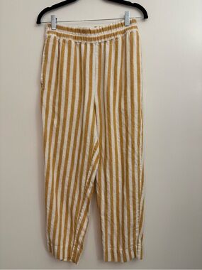 Madewell Linen Blend Pull-On Pants Yellow White Stripe XS